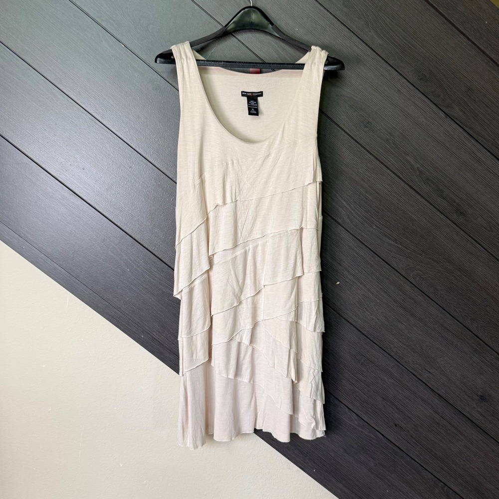 New York & Company Stretch Women's Sleeveless Tiered Ruffle Dress XL Ivory - Picture 1 of 4